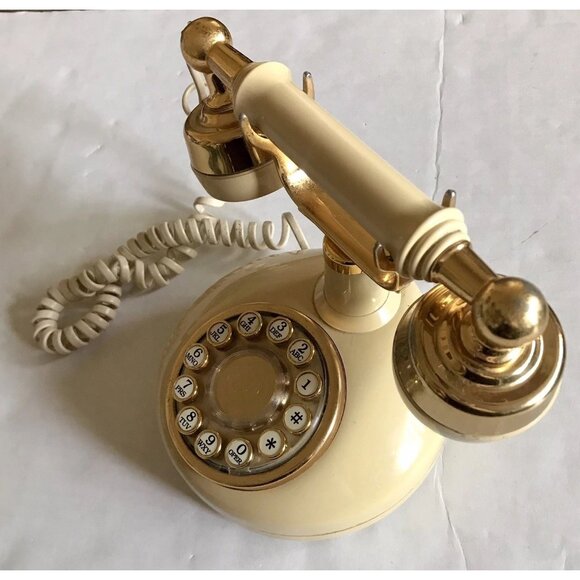 Western Electric Vintage‎ Push Button Telephone Cream Ivory & Brass Mid Century - Picture 4 of 10